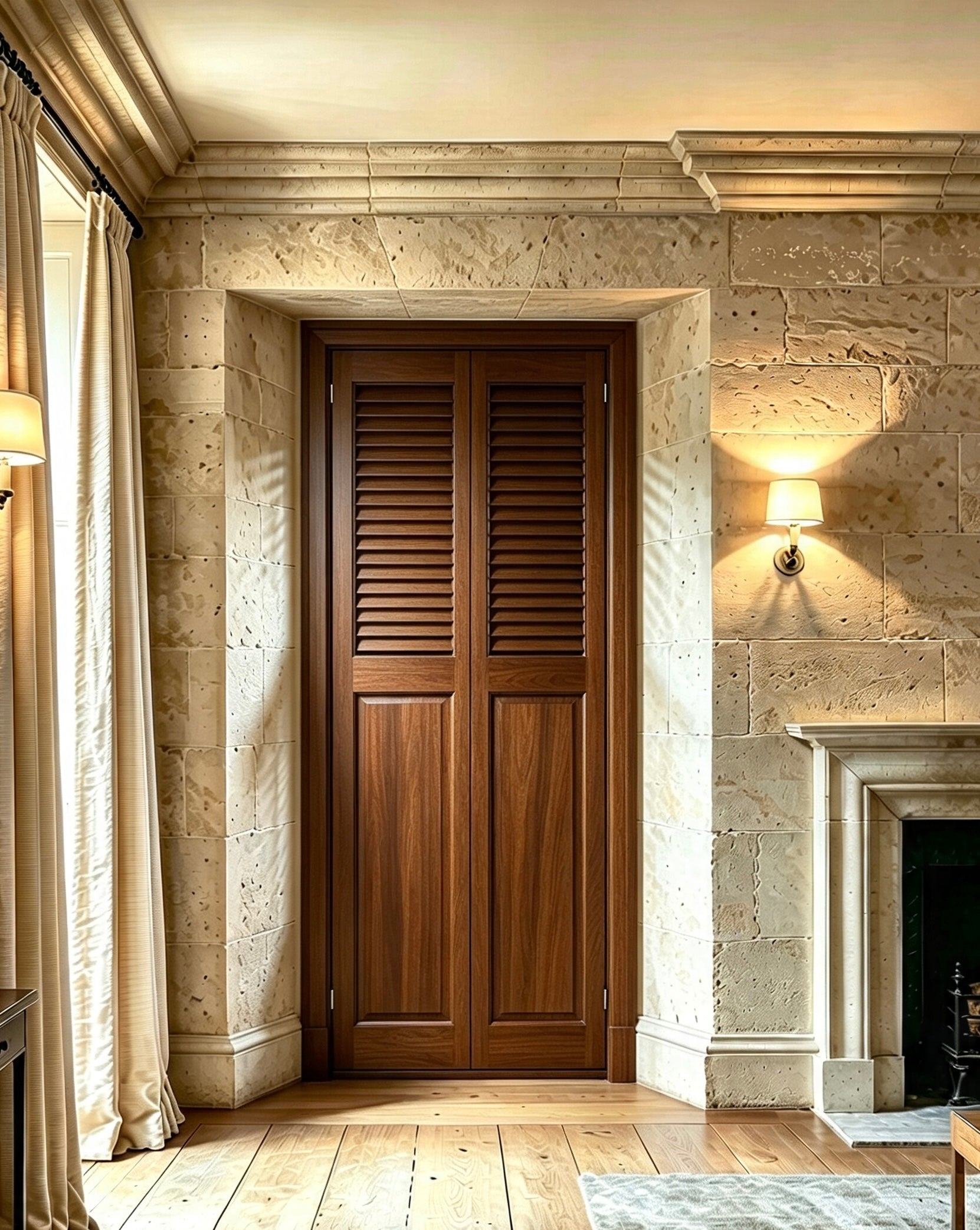 Oak Wood Full-Height Shutter for Door