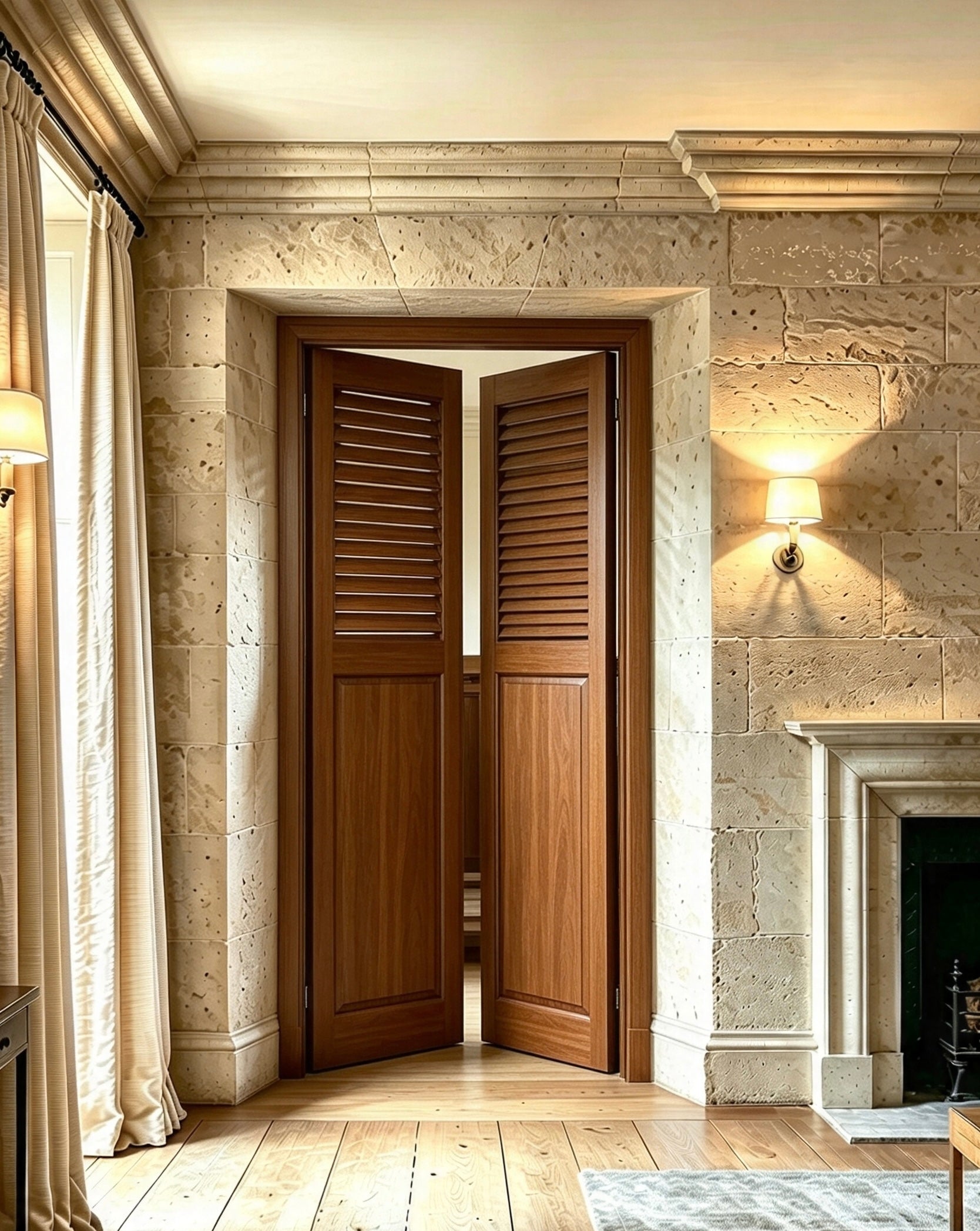 Oak Wood Full-Height Shutter for Door