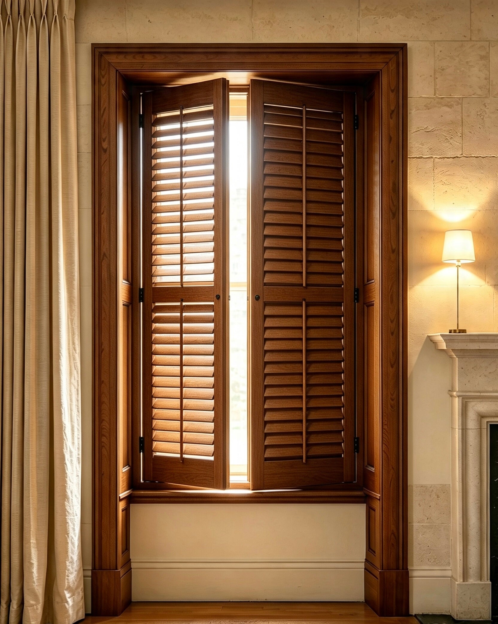 Oak Wood Full-Height Shutter for Window
